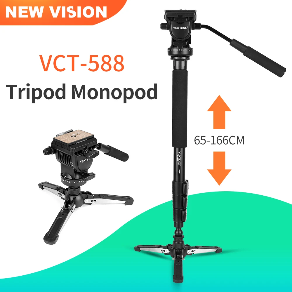 

YUNTENG VCT-588 Tripod Monopod Extendable Telescoping with Detachable Tripod Stand Base Fluid Drag Head for Camera Camcorder