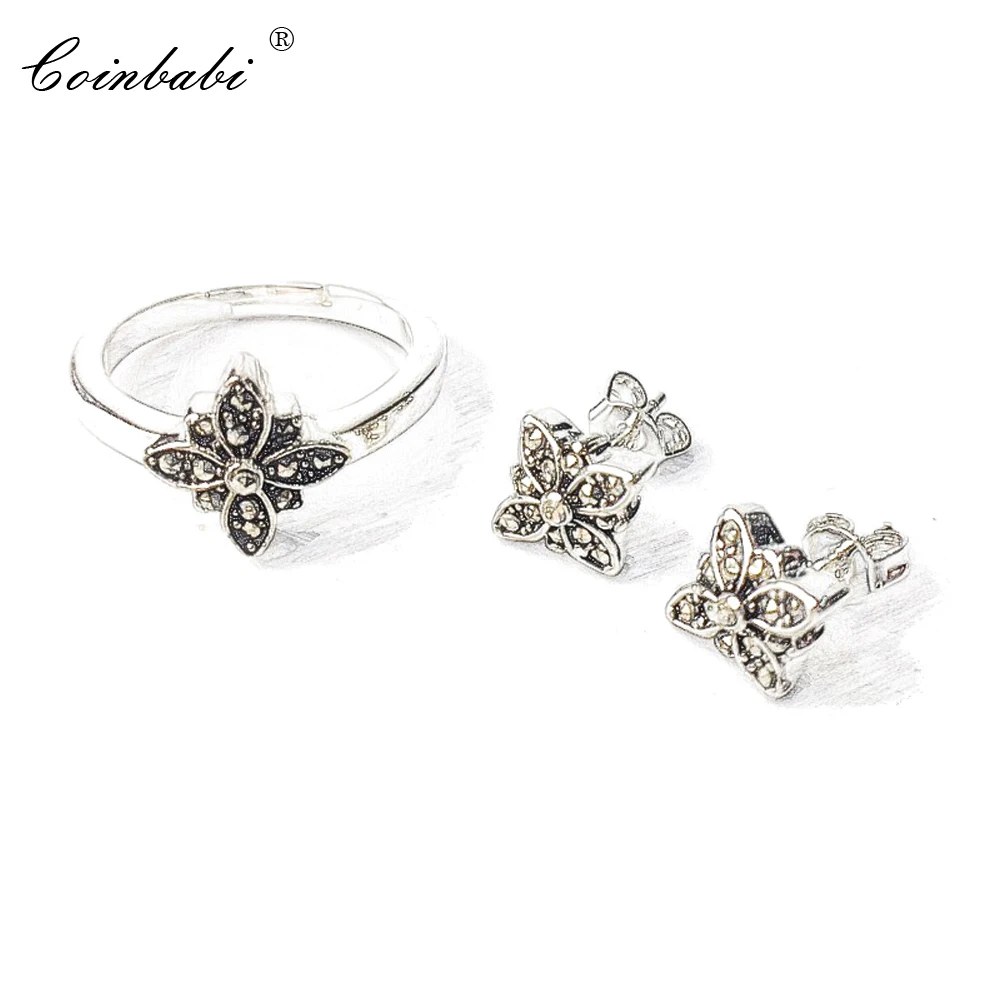 

Black Star Marcasite Stud Earrings And Rings,2018 925 Sterling Silver Fashion Thomas Glam Trendy Jewelry Sets For Women Ts Gift