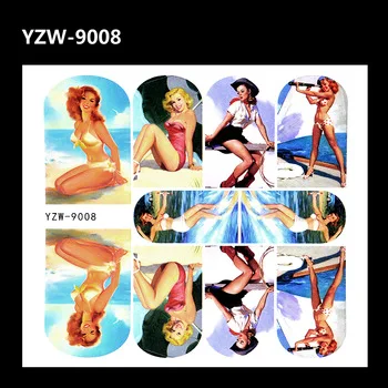 YZWLE 1 Sheet Sexy Bikini Girl Oil Painting Design Decals Water Transfer Image Tattoos Nail Art Decorations Sticker Tips Set