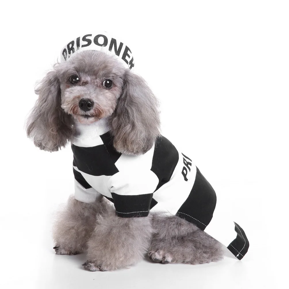 Тюрьма собака Pet костюм тюрьма Pooch костюм для собак рубашка с полосками Хэллоуин костюм Одежда для йоркширского терьера с флисовой подкладкой
