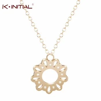 1Pcs Hot Sale Gold Silver Plated Hollowed-out Round Chain Necklaces Pendant for Woman Round Circle Lace Necklace Fashion Jewelry