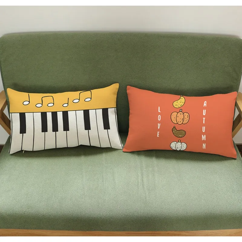 

Home Decor Musical Notes Print Yellow Rectangle Waist Pillow Cushion Cover For Sofe Linen Cotton Square Pillowcase 30*50cm