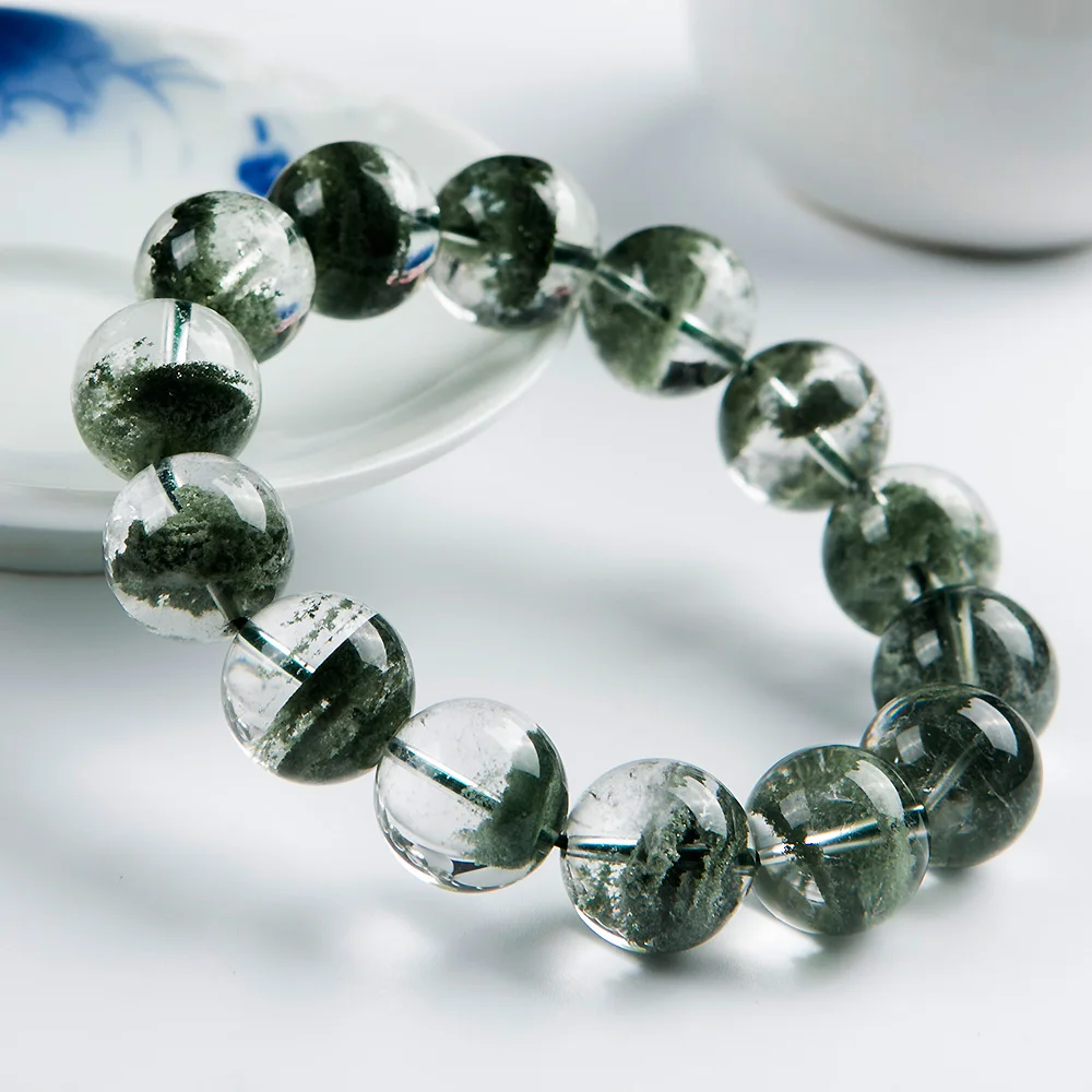 US $406.40 100 155mm Natural Green Phantom Quartz Crystal Bracelet For Woman and Man Round Beads Stretch Bracelet AAAAA Drop Shipping