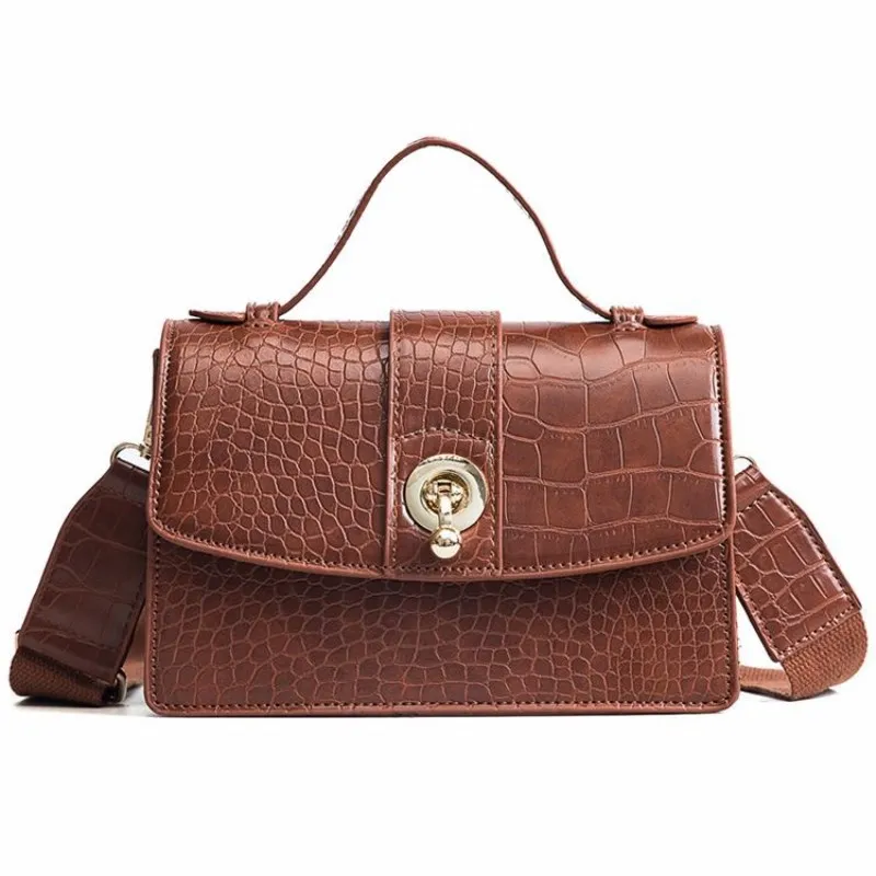 

Alligator Fashion Flap PU Leather Shoulder Bag Khaki Brown Black Crossbody Bag Lady Messenger Bag