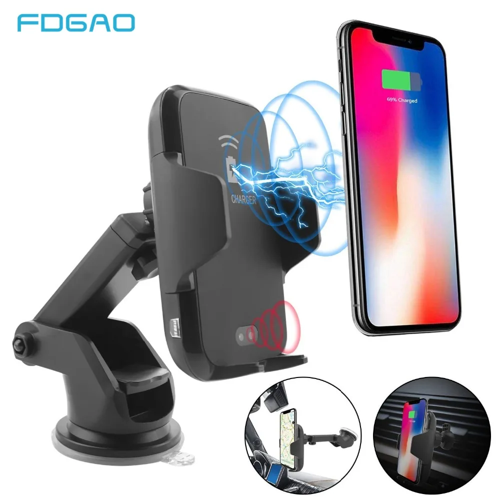 FDGAO 10 W تشى سيارة لاسلكية حامل شاحن ل فون XS ماكس XR 8 زائد التلقائي سريع جبل اللاسلكية كابل شحن لهواتف سامسونج S9 S8 s7