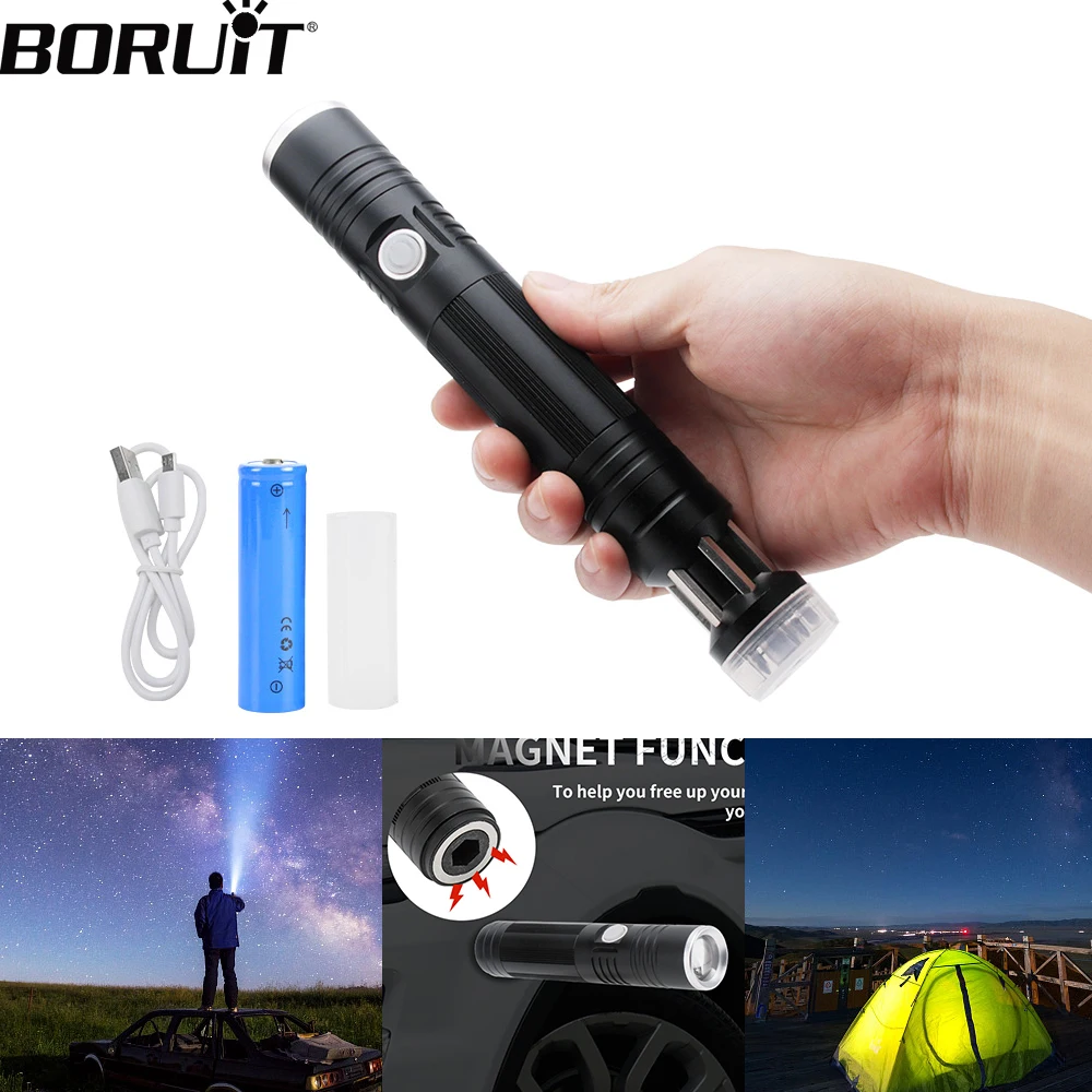 

BORUiT Powerful T6 LED Flashlight Zoomable Focus Lamp Adjustable USB charge Waterproof Portable Camping Equipment Torch lamp