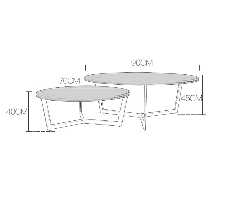 Nest Coffee Table with Stainless Steel Frame / 90cm+70cm Marble Top