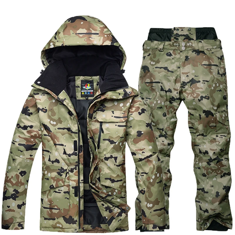 Traje de esquí de los hombres al aire libre impermeable a prueba de viento ropa deportiva caliente chaqueta de esquí + Pantalones desgaste-30 grados resistente al frío Snowboard esquí conjunto
