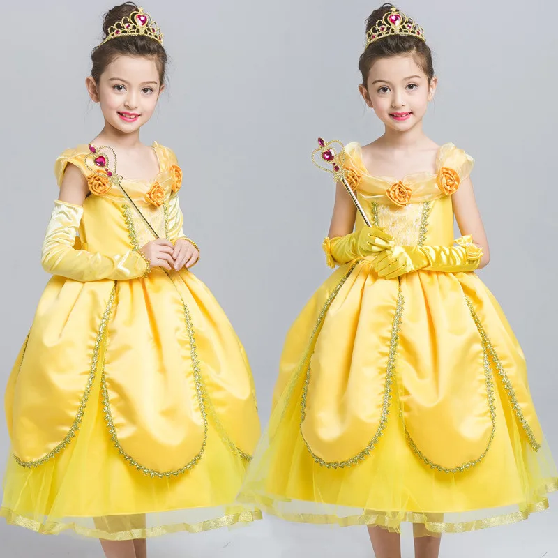 

4-10Years Kids Girl Beauty and Beast Belle Dress Children's Day Carnival Costume Belle Princess Dress Halloween Vestido Clothes