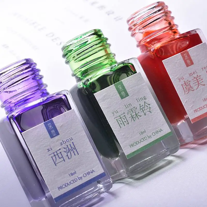 

16 Colors 18ml Gold Powder Colorful Ink For Calligraphy Writing Painting Colored Fountain Dip Pen Ink luxury Glass Bottle