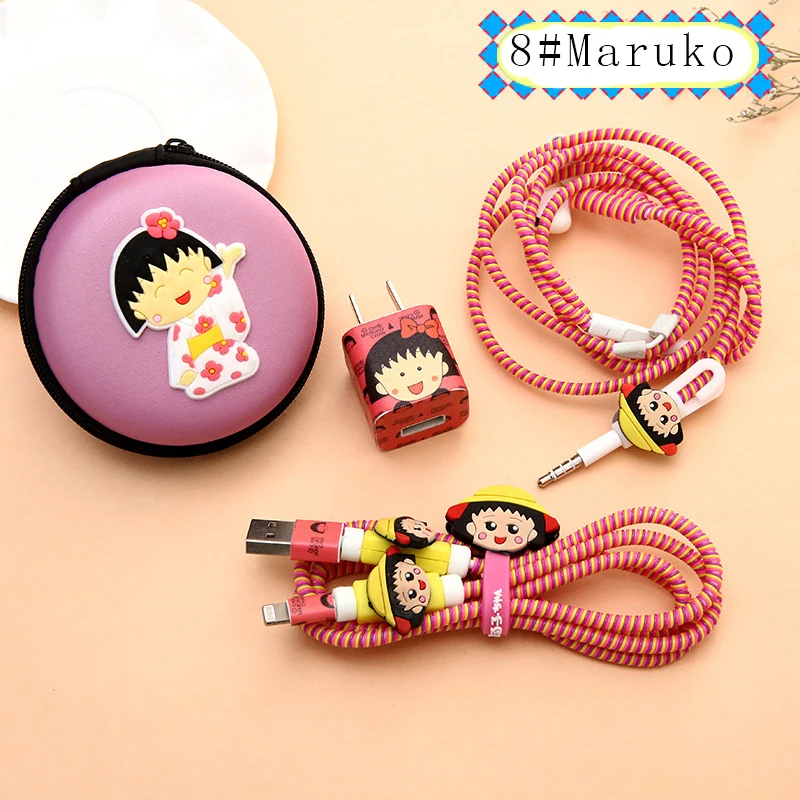 RACAHOO Cartoon USB Cable Earphone Protector Case Set With Cable Winder Stickers Spiral Cord Protector For iphone 5 6 6s 7plus8