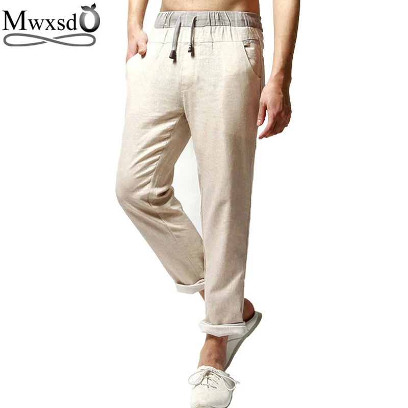 Mwxsd brand high quality 2017 men Casual linen pants men