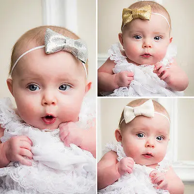 

Kids Girl Baby Toddler bow Headband Hair Band Accessories Headwear For Infant Baby Boy girls Gold Silver Black White