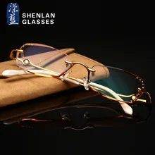 Корейские алмазные Обрезанные женские очки без оправы анти-голубой свет близорукость пресбиопические очки Рамка