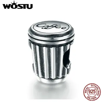 

WOSTU 100% 925 Sterling Silver Coffee Love Coffee Cup Charm Beads Fit European Bracelet DIY Jewelry Valentine Day Gift CQC477