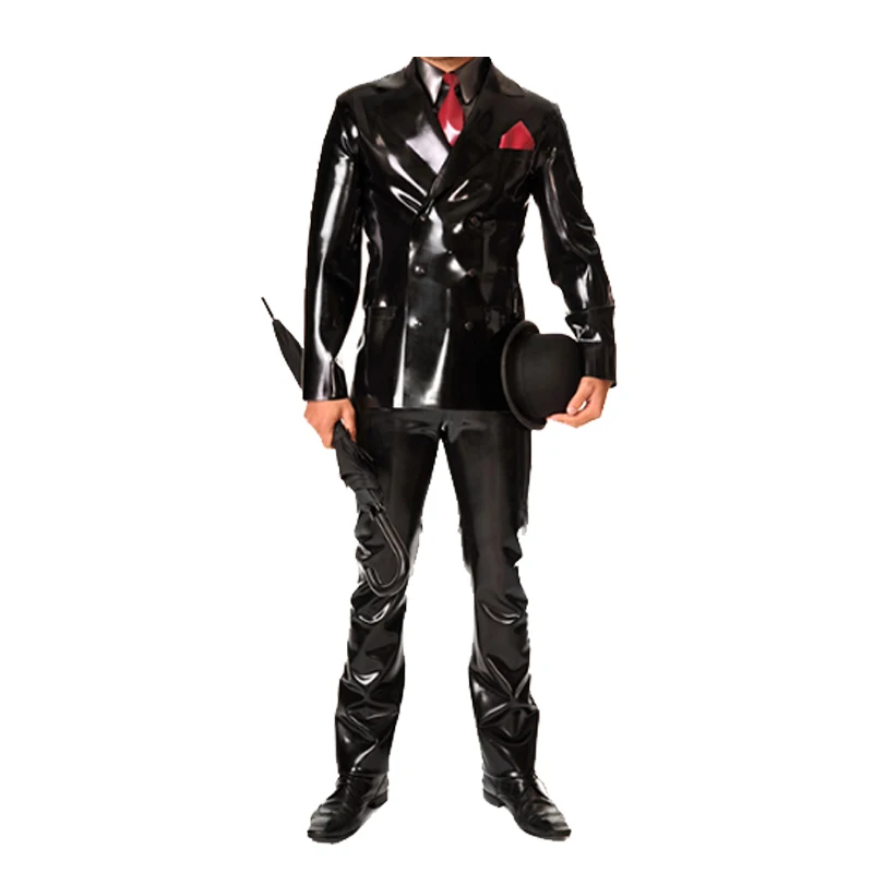 

Latex Rubber Men Black Mysterious Magician Costume Formal Suit and Trousers Size XXS-XXL