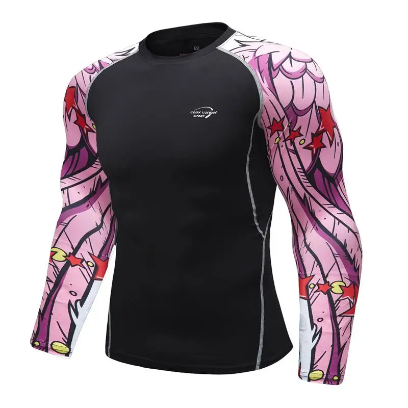 Лучшие продажи велосипед фитнес функциональное компрессионное рубашка для мужчин 3D аниме для бодибилдинга с длинным рукавом MMA колготки Джерси брендовая одежда