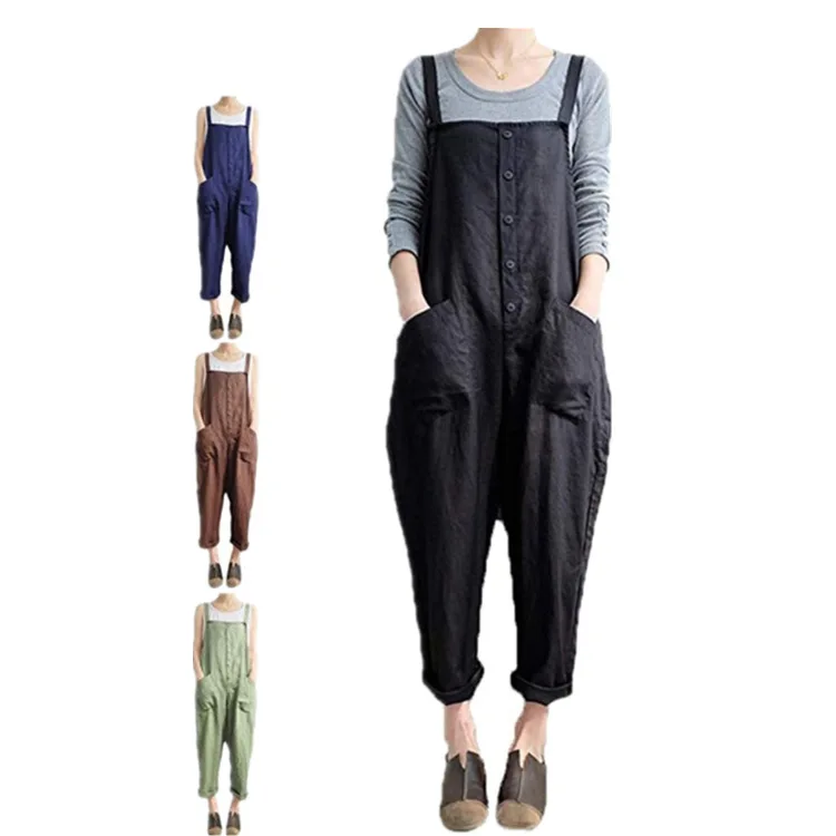 Women  Leisure Clothes Retro Loose Wide Leg Pants College Style Female Overalls 2019 Summer Fashion