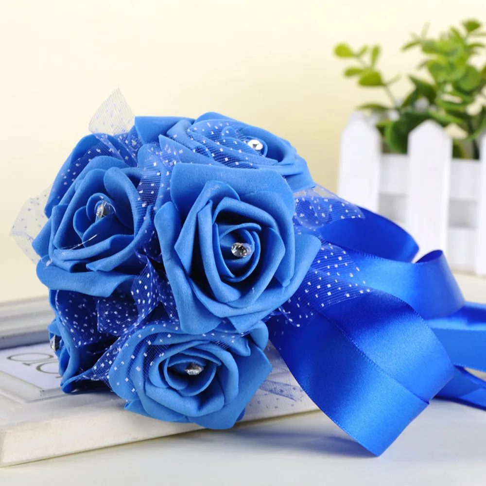 Crystal Roses Pearl Bridesmaid Wedding Bouquet Bridal Artificial Silk Flowers Stylish Beautiful Rose Flowers Free Shipping A70