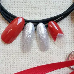 Длинные французский Nail Блестящие, серебряные поддельные Гвозди красный Накладные ногти diy Дизайн Ногтей Полное покрытие маникюр
