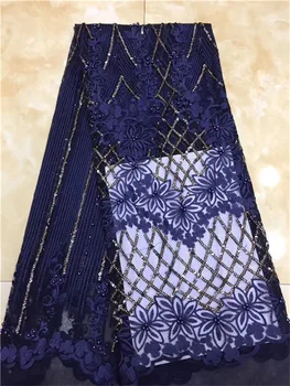 

3D Flower Bridal French Nigerian Laces Fabrics High Quality beads African Laces Fabric Wedding African French Tulle Lace blue