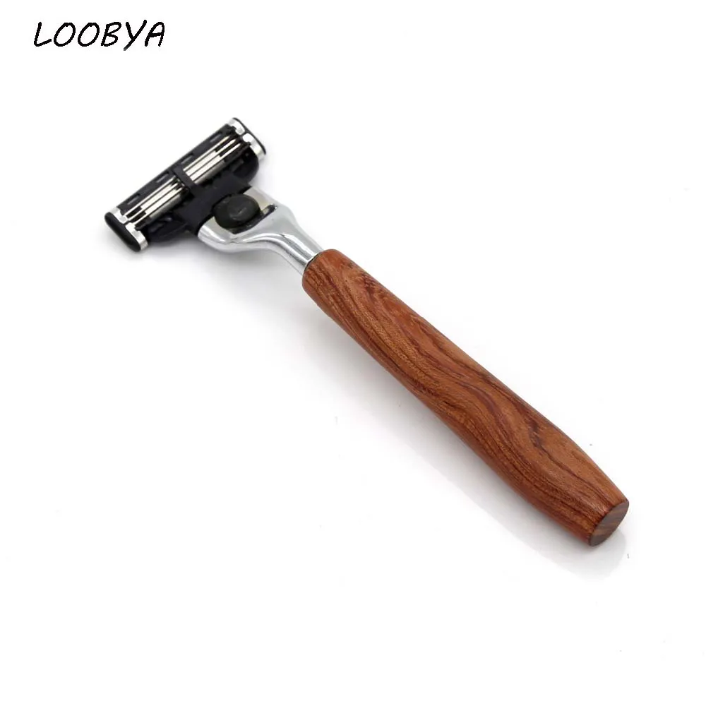 

Red Wood handle Straight Shaving Razor Man Safety Beard Shave Tool with 3-layer Blades
