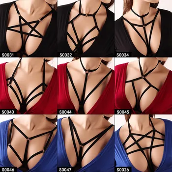 

Pentagram Fashion Body Harness Black Elastic Soft Chest Belt Punk Boho Lingerie Adjust Plus Size Party Wear Festival Gift Women