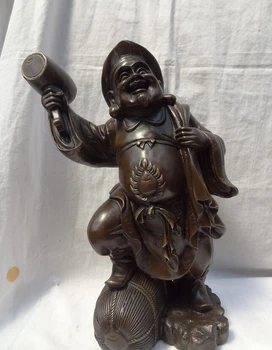 

S1156 16" Chinese Pure Bronze YuanBao Bag Maitreya Japen Buddha Mammon Hammer Statue