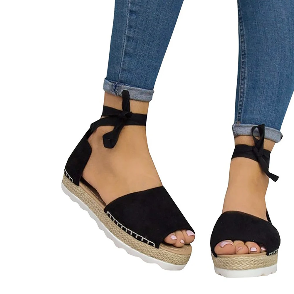 

2019 Summer Platform Bandage Sandals Women Soft Scrub Casual Fashion Open Toe Gladiator Flat Women Shoes