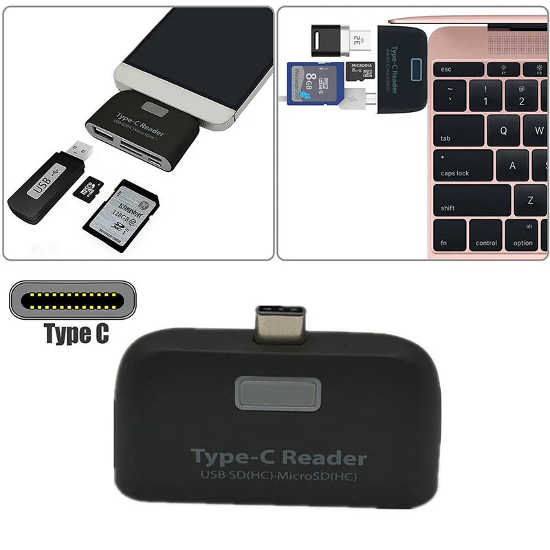 Алюминиевый type-C Micro USB кард-ридер 4 в 1 OTG/TF/SD Смарт мини кард-ридер адаптер USB/Micro USB зарядка порт телефона