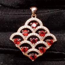 Подвеска В Форме Натурального граната натуральный настоящий Красный Гранат 925 пробы серебристый веер стиль 0.15ct* 9 шт драгоценный камень# T18100405