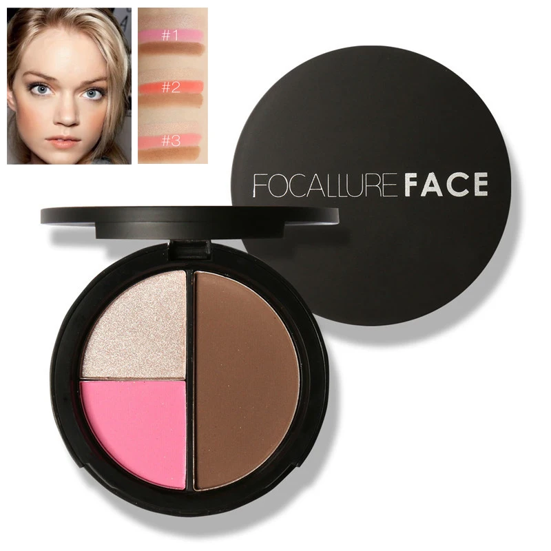 

High quality Brand FOCALLURE 3 Colors Shimmer Bronzers and Highlighters Powder Makeup Blusher Highlighter Palette Contour Powder