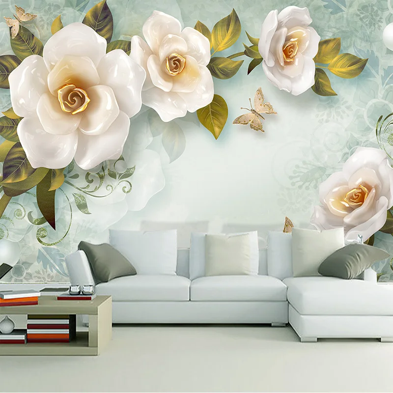 Custom 3D Mural Wallpaper Embossed Rose European Retro Mural Art Mural