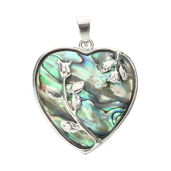

New Heart Metal Abalone Paua Shell Flower Pendant Bead 1.3"