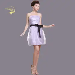 Лаванда Фиолетовый Короткое Платье Для подружки невесты для женщин мини черный пояс Выходные туфли на выпускной бал платья спагетти