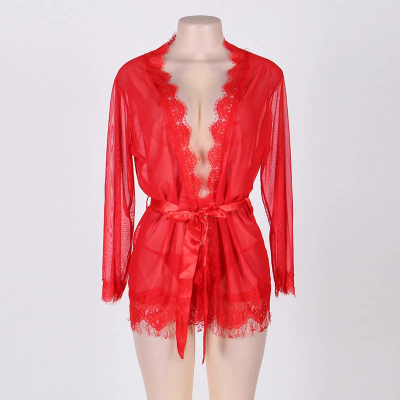 Сексуальное женское нижнее белье с длинным рукавом, Размеры M, XL, 3XL, 5XL, размера плюс, сексуальные прозрачные эротические костюмы, Эротическое платье для секса R80182 - Цвет: red lingerie