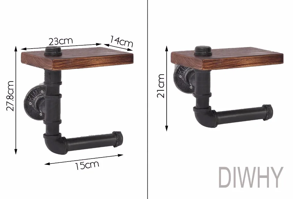 Промышленные Стиль настенные деревянные полки гладить трубы Туалет Бумага держатель ролика Ресторан туалете Ванная комната Декор