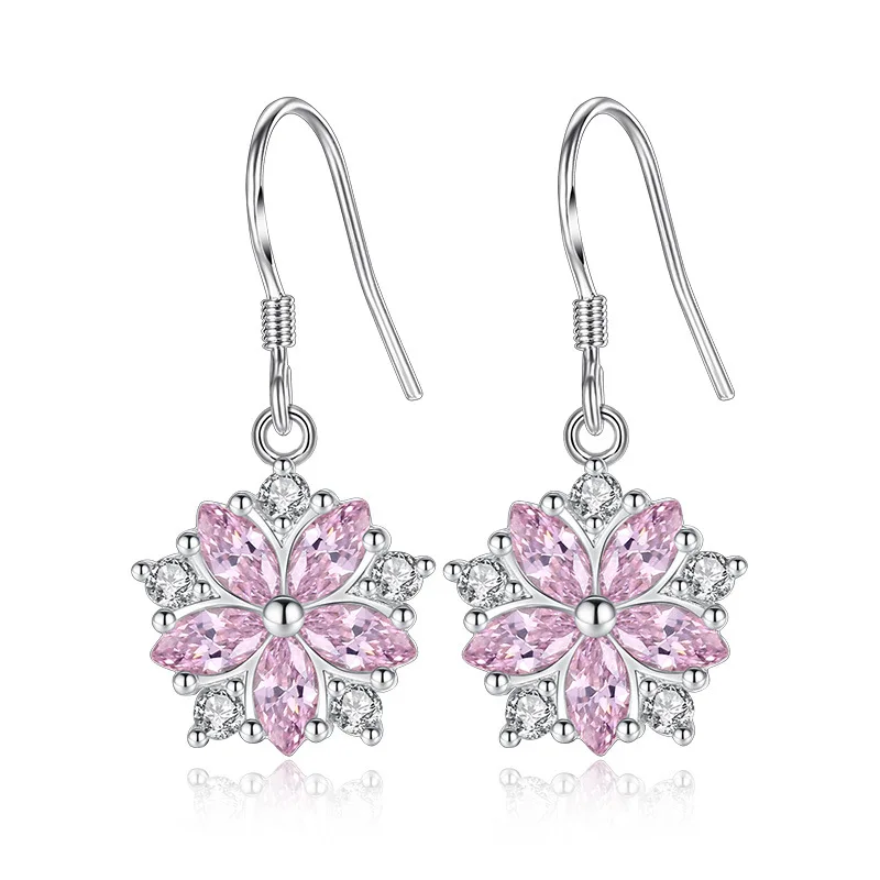 

XIYANIKE 925 Sterling Silver Simple Fashion Zircon Pink Peonies Flower Charming Earrings Handmade Ear Hoops Fine Jewelry Gift