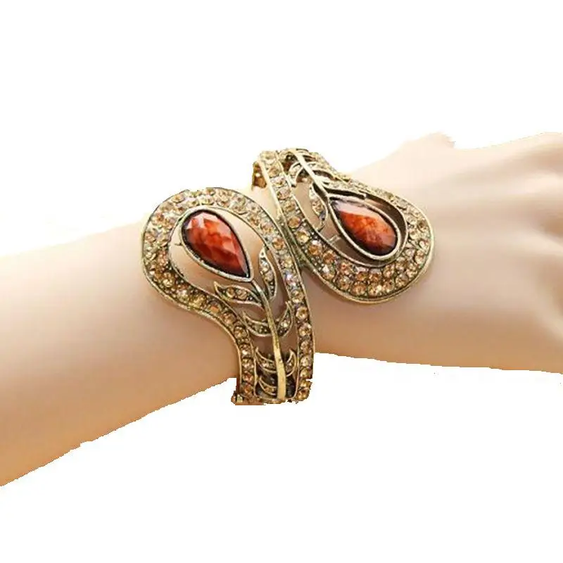 

CirGen,high quality,fashion women crystal zircon Resin olive branch flower vintage bangle cuff bangles bracelet jewelry