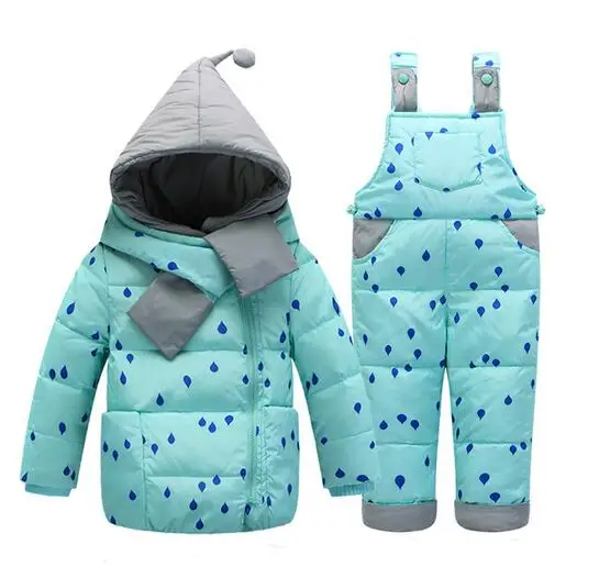 

2019 Winter Children's Clothing Set Kids Ski Suit Overalls Baby Girls Down Coat Warm Snowsuits Jackets+ Pants 2pcs/set Brand