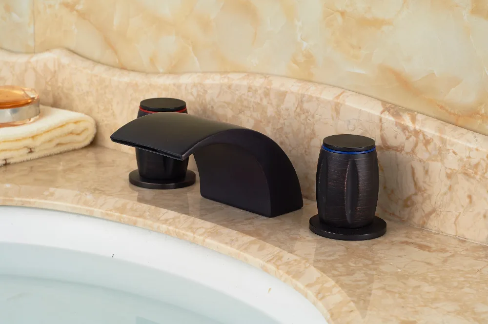 

Modern Oil Rubbed Bronze Deck Mounted Bathroom Basin Sink Faucet Mixer tap 3PCS