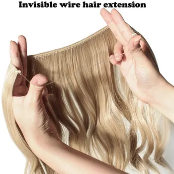 SNOILITE 20 inches Long Synthetic Hair Heat Resistant Hairpiece Fish Line Wavy Hair Extensions Secret Invisible Hairpieces 3