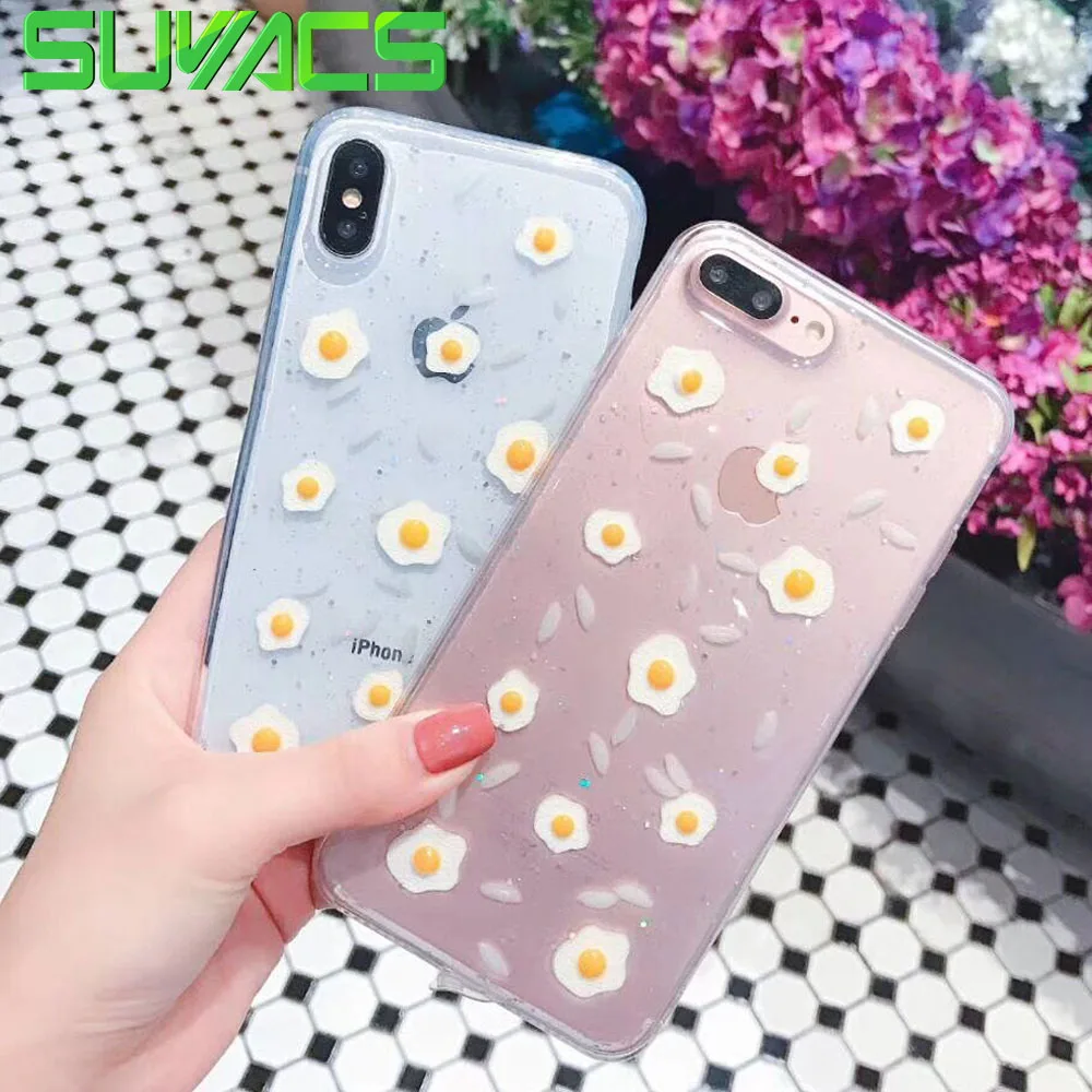 

SUYACS Eggs Rice Cute Graphic Phone Cases For iPhone XS MAX XR XS 6 6S 7 8 Plus X Soft TPU Transparent Shell Back Cover Bag