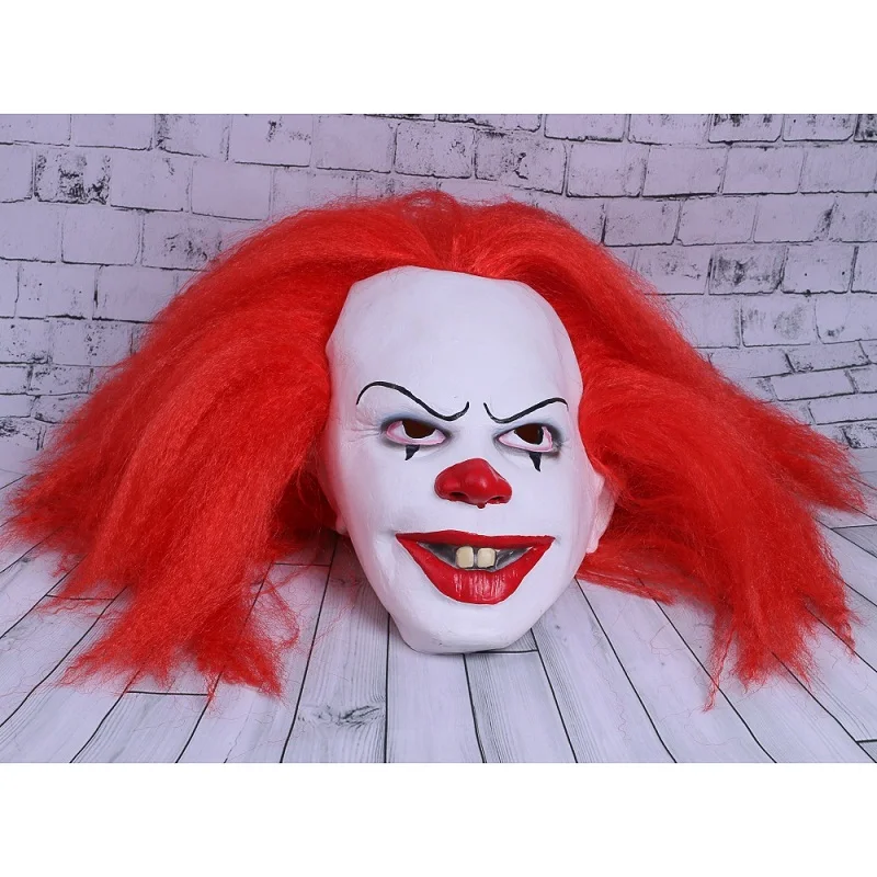Movie Stephen King's It Mask Pennywise Mask Cosplay Masks Red Hair Clown Joker Halloween (8)