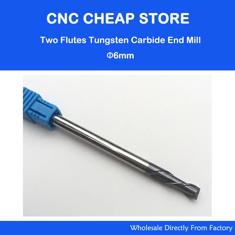 

2PCS 2 Two Double flutes HRC55 extra long shank length 100mm tungsten carbide end mill bit CNC milling cutter Lengthen 6*6*15mm