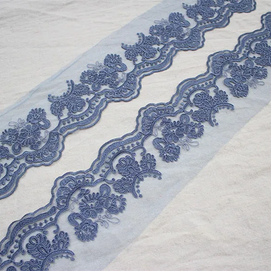 

10cm or 3.94inch -2yards/lot Blue Alencon Lace Trim, Corded Bridal Veil Lace Trim,Mesh Lace