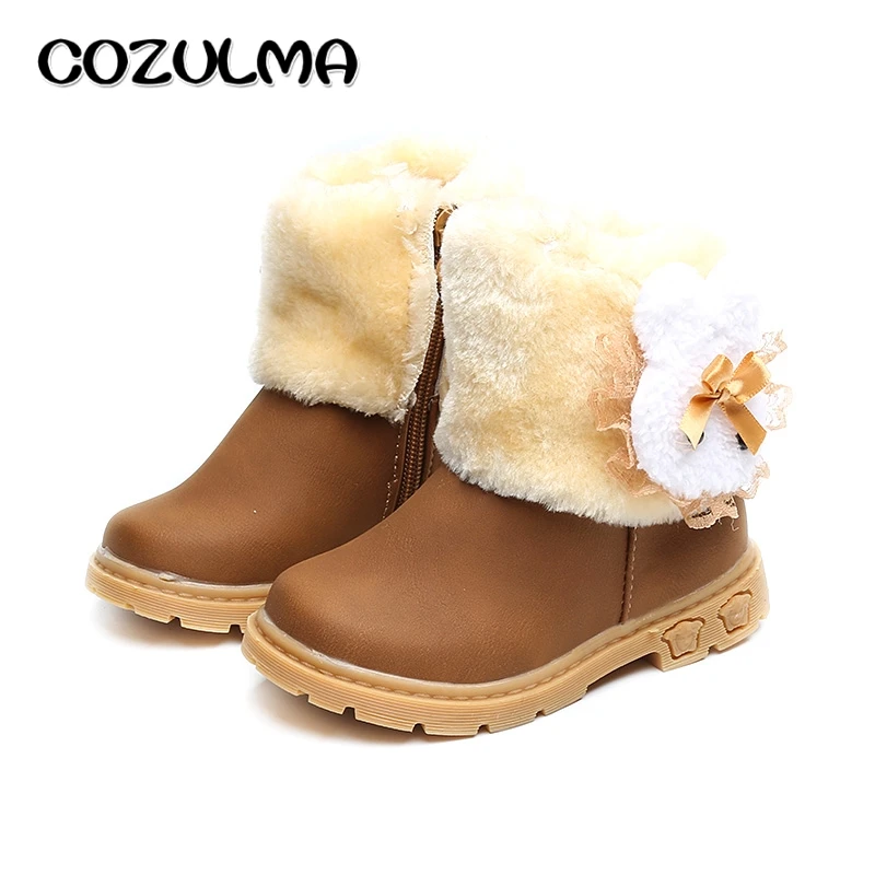 COZULMA Baby Girls Boots Shoes Girls Princess Winter Plush Bow Buck