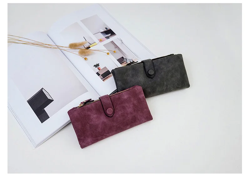 MJ Women Leather Wallets Matte PU Leather Long Wallet Lady's Brand Design Bi-Fold Clutch Purse Coin Pocket Multiple Card Holder (30)