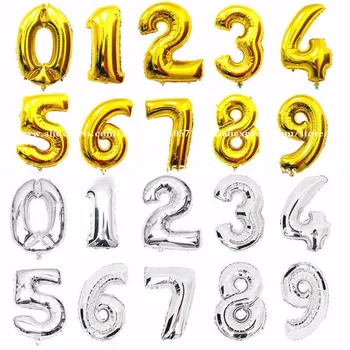 

10pcs/lot 16 inch 0-9 Gold Silver Number Foil Balloons Digit Helium Ballons Birthday Party Wedding Air Baloons Party Supplies