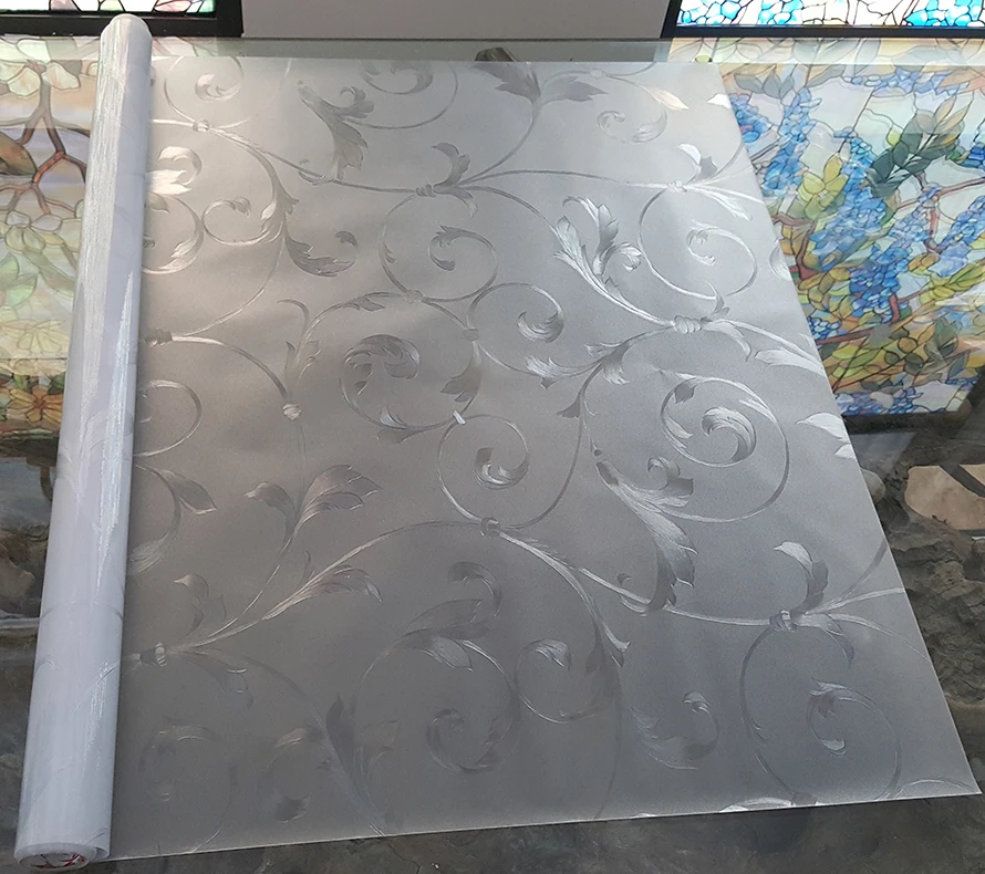 60cmx2m Window Sticker Silver Iron Art Pattern Glass Film Stained Glass Opaque Frosted Window Films Vinyl Static Cling film